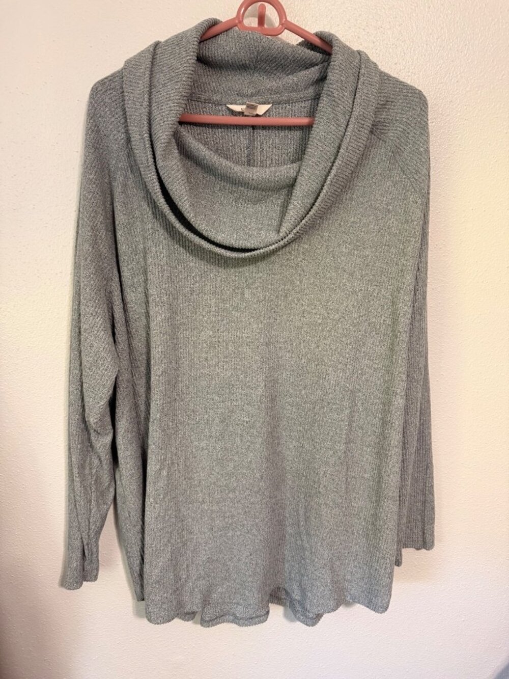 Terra & Sky Cowl Neck Sweater Gray Ribbed Tunic Womens 3X
